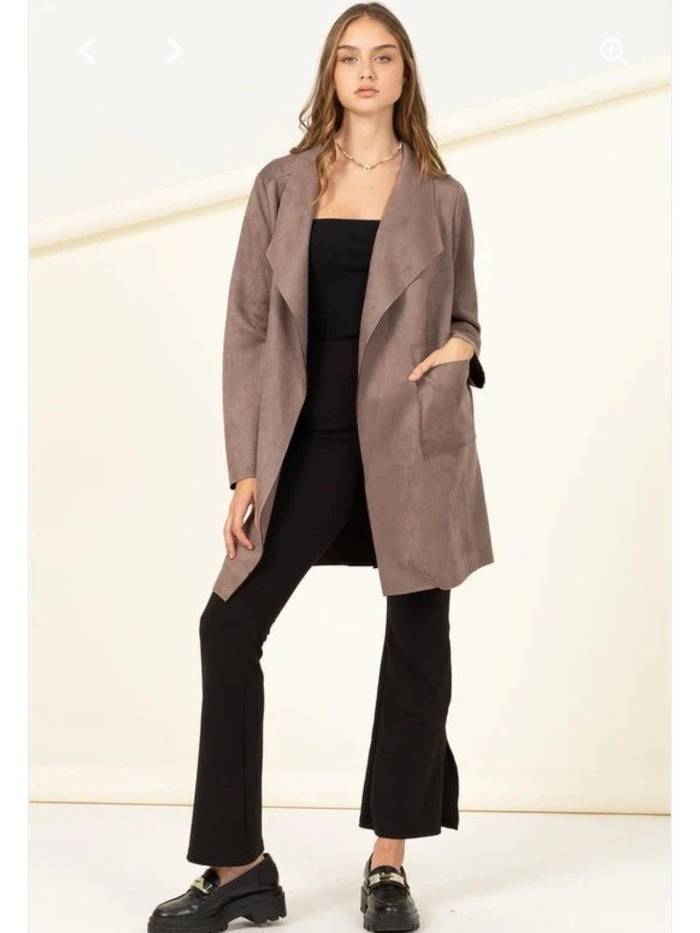 HYFVE Taupe Open-Front Long Blazer Coat